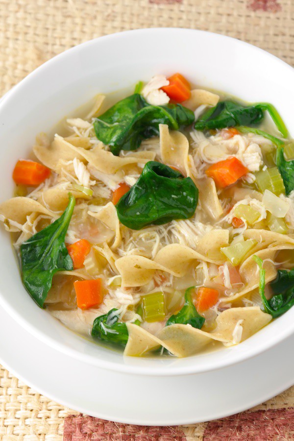Chicken Noodle Soup with Spinach